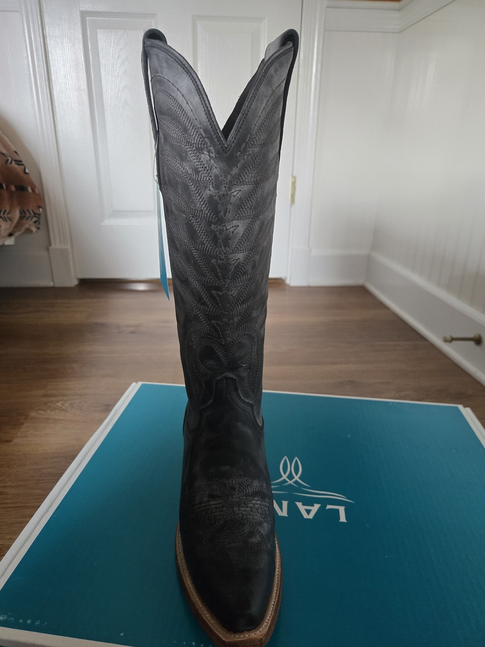 LANE Black Leather Western Knee-High Boot - Picture 4 of 6